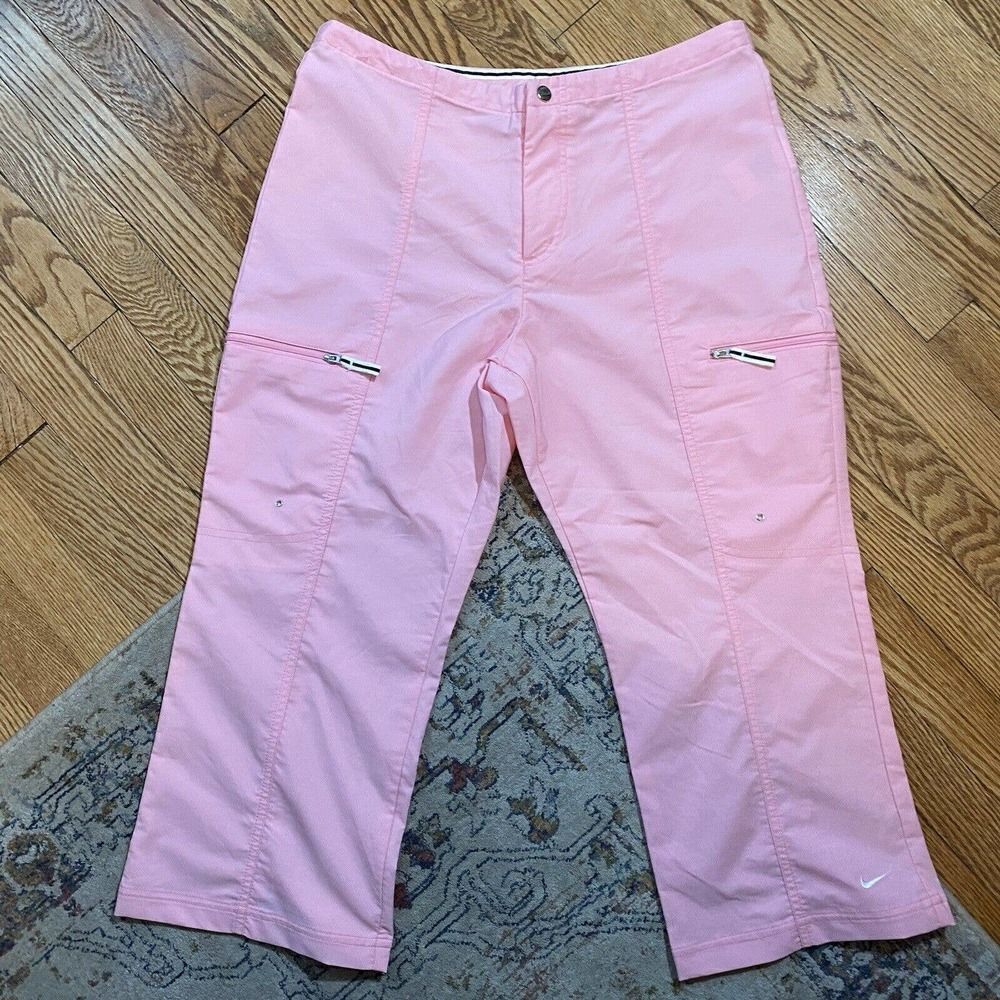 Nike Sportswear Womens Pants M Vintage Gym Pink crop Capri Windbreaker Grey Tag